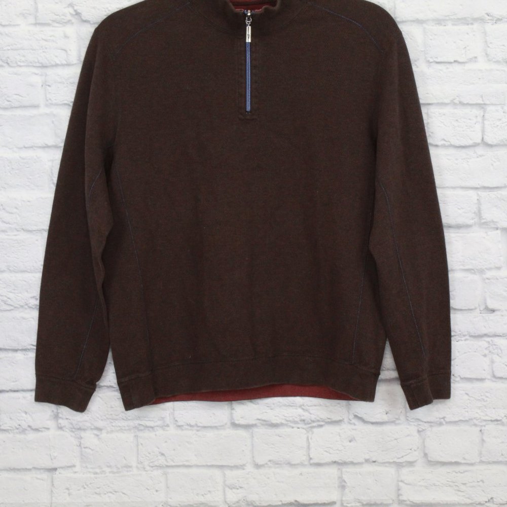 Tommy Bahama Brown Quarter Zip Long Sleeves Pullover Sweater Size Large - Picture 3 of 8